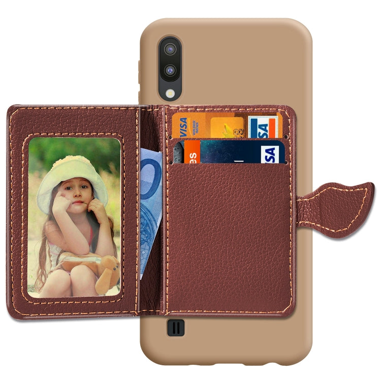 Leaf Buckle Litchi Texture Card Holder PU + TPU Case for Galaxy M10, with Card Slot & Wallet & Holder & Photo Frame