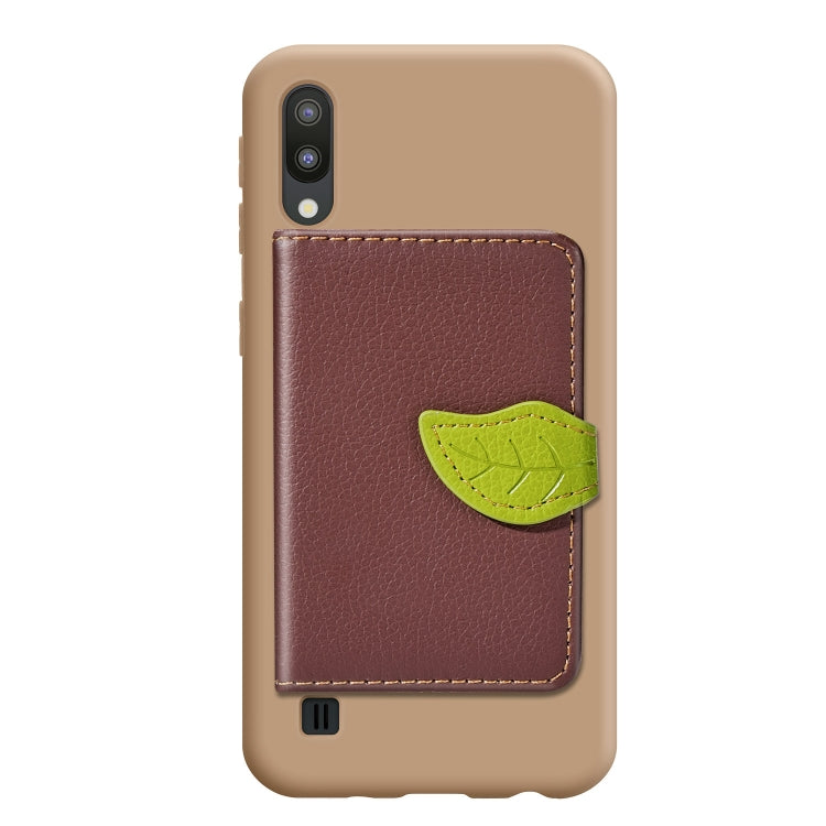 Leaf Buckle Litchi Texture Card Holder PU + TPU Case for Galaxy M10, with Card Slot & Wallet & Holder & Photo Frame