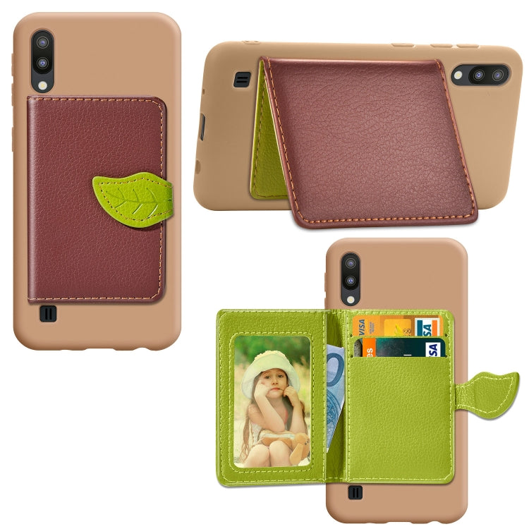 Leaf Buckle Litchi Texture Card Holder PU + TPU Case for Galaxy M10, with Card Slot & Wallet & Holder & Photo Frame