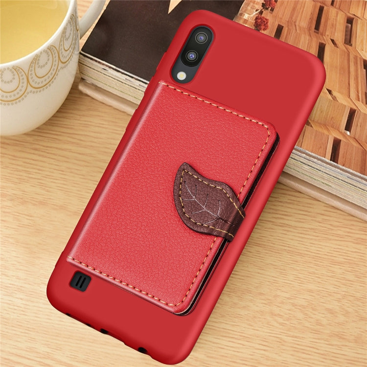 Leaf Buckle Litchi Texture Card Holder PU + TPU Case for Galaxy M10, with Card Slot & Wallet & Holder & Photo Frame