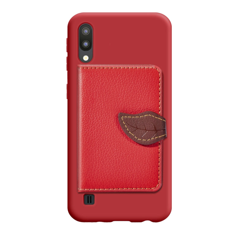 Leaf Buckle Litchi Texture Card Holder PU + TPU Case for Galaxy M10, with Card Slot & Wallet & Holder & Photo Frame