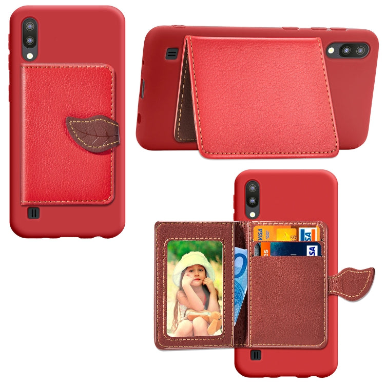 Leaf Buckle Litchi Texture Card Holder PU + TPU Case for Galaxy M10, with Card Slot & Wallet & Holder & Photo Frame