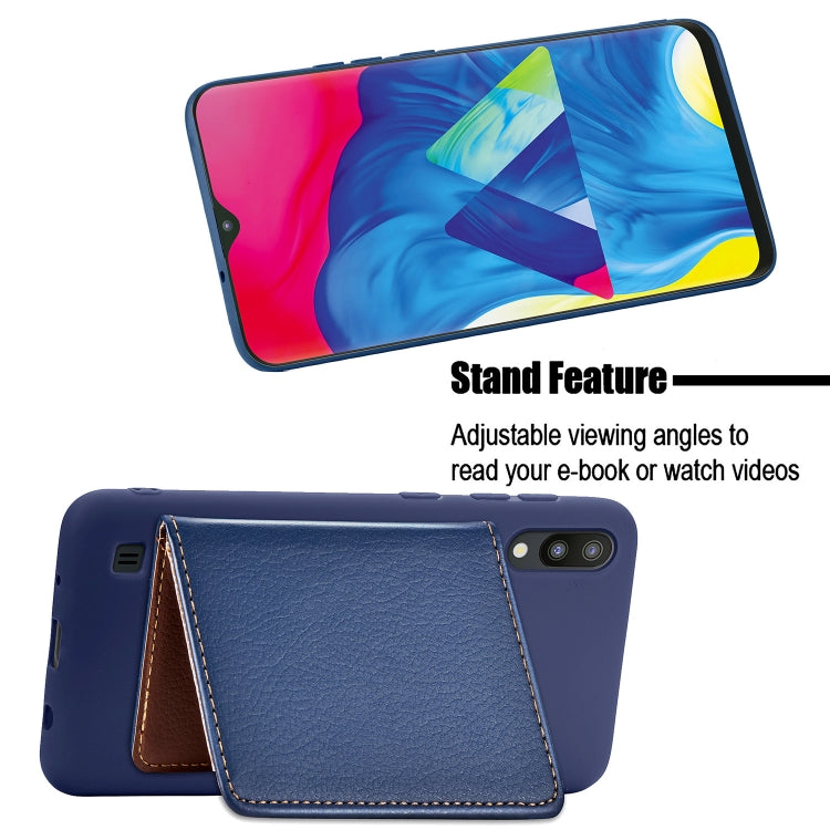 Leaf Buckle Litchi Texture Card Holder PU + TPU Case for Galaxy M10, with Card Slot & Wallet & Holder & Photo Frame