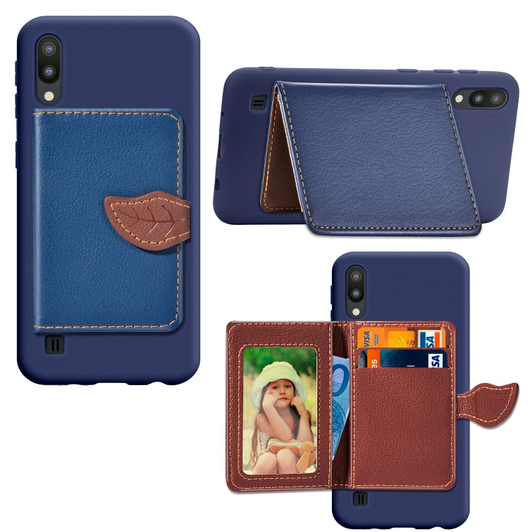 Leaf Buckle Litchi Texture Card Holder PU + TPU Case for Galaxy M10, with Card Slot & Wallet & Holder & Photo Frame