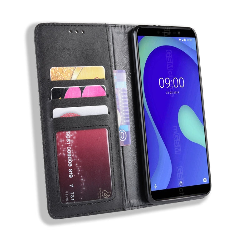 Magnetic Buckle Retro Crazy Horse Texture Horizontal Flip Leather Case for Wiko Y80, with Holder & Card Slots & Photo Frame
