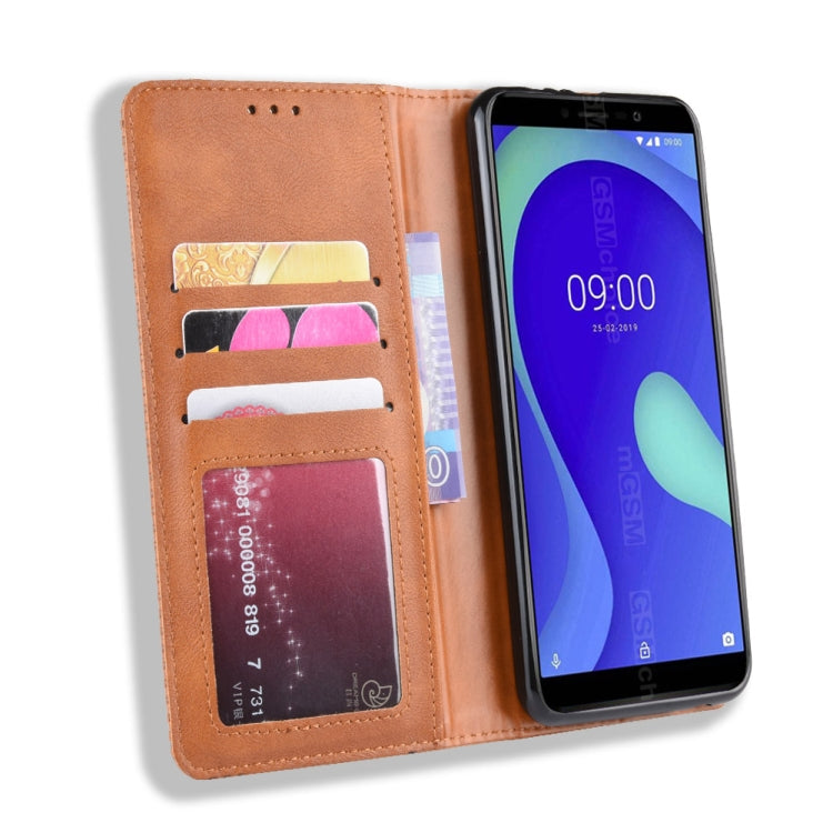Magnetic Buckle Retro Crazy Horse Texture Horizontal Flip Leather Case for Wiko Y80, with Holder & Card Slots & Photo Frame