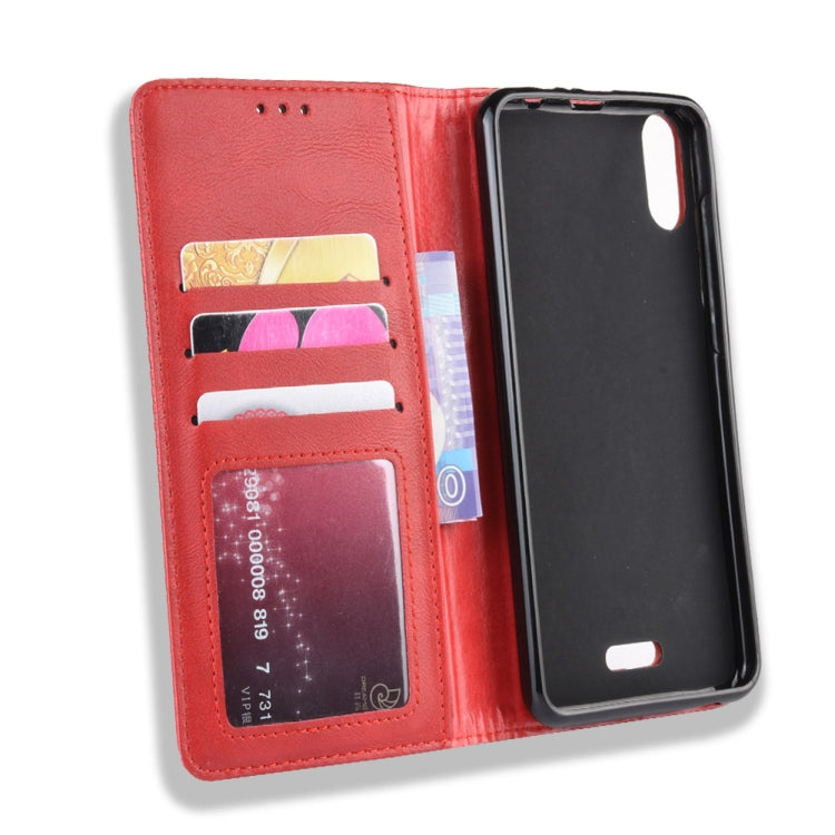Magnetic Buckle Retro Crazy Horse Texture Horizontal Flip Leather Case for Wiko Y80, with Holder & Card Slots & Photo Frame