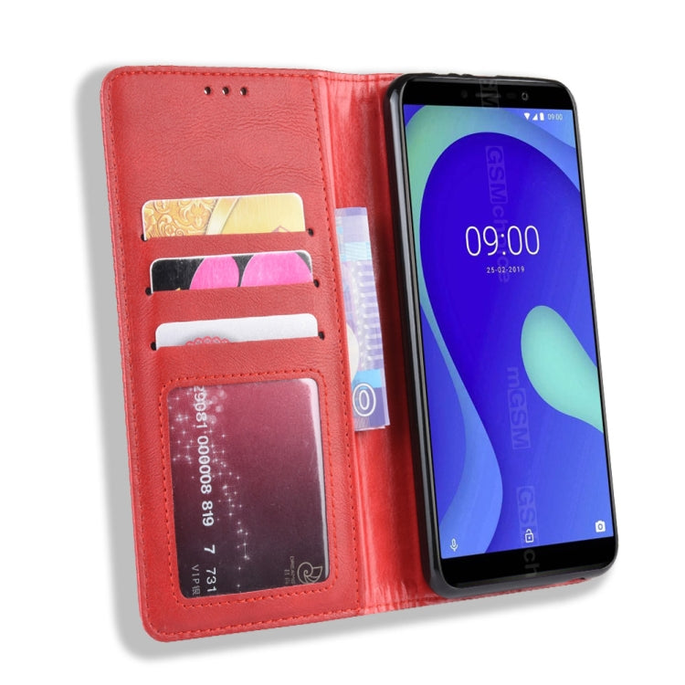 Magnetic Buckle Retro Crazy Horse Texture Horizontal Flip Leather Case for Wiko Y80, with Holder & Card Slots & Photo Frame