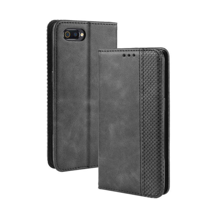 Magnetic Buckle Retro Crazy Horse Texture Horizontal Flip Leather Case for OPPO Realme C2 / A1K , with Holder & Card Slots & Photo Frame