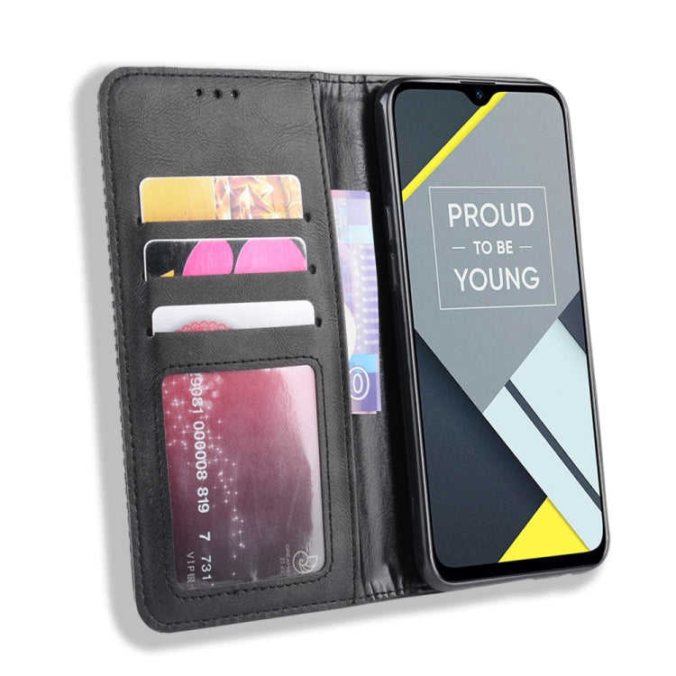 Magnetic Buckle Retro Crazy Horse Texture Horizontal Flip Leather Case for OPPO Realme C2 / A1K , with Holder & Card Slots & Photo Frame