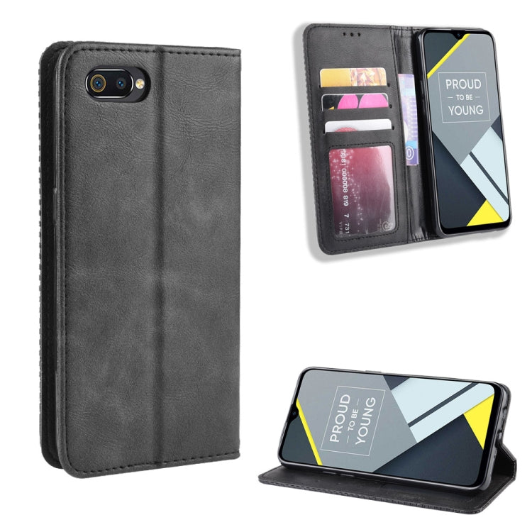 Magnetic Buckle Retro Crazy Horse Texture Horizontal Flip Leather Case for OPPO Realme C2 / A1K , with Holder & Card Slots & Photo Frame