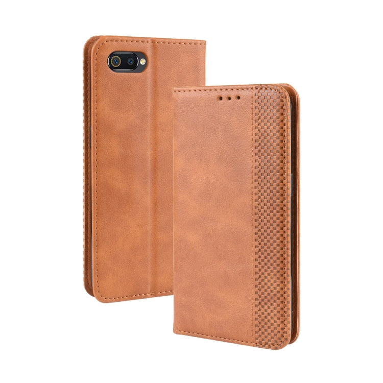 Magnetic Buckle Retro Crazy Horse Texture Horizontal Flip Leather Case for OPPO Realme C2 / A1K , with Holder & Card Slots & Photo Frame