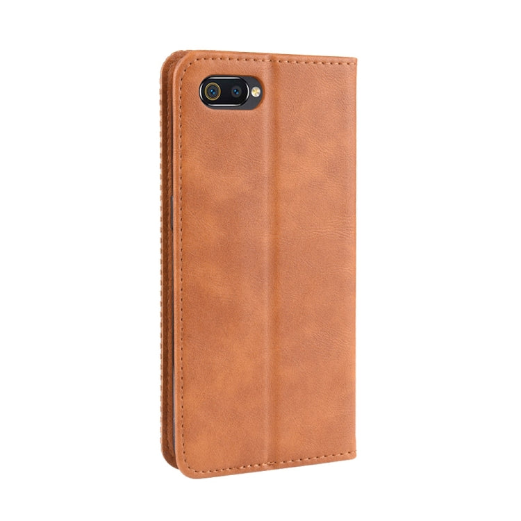 Magnetic Buckle Retro Crazy Horse Texture Horizontal Flip Leather Case for OPPO Realme C2 / A1K , with Holder & Card Slots & Photo Frame