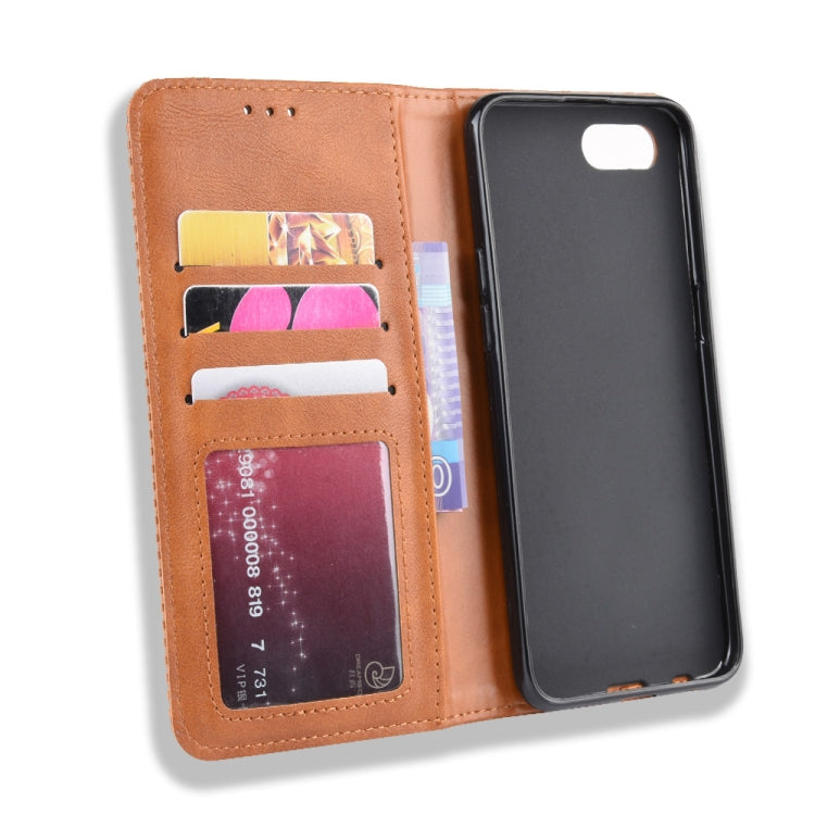Magnetic Buckle Retro Crazy Horse Texture Horizontal Flip Leather Case for OPPO Realme C2 / A1K , with Holder & Card Slots & Photo Frame