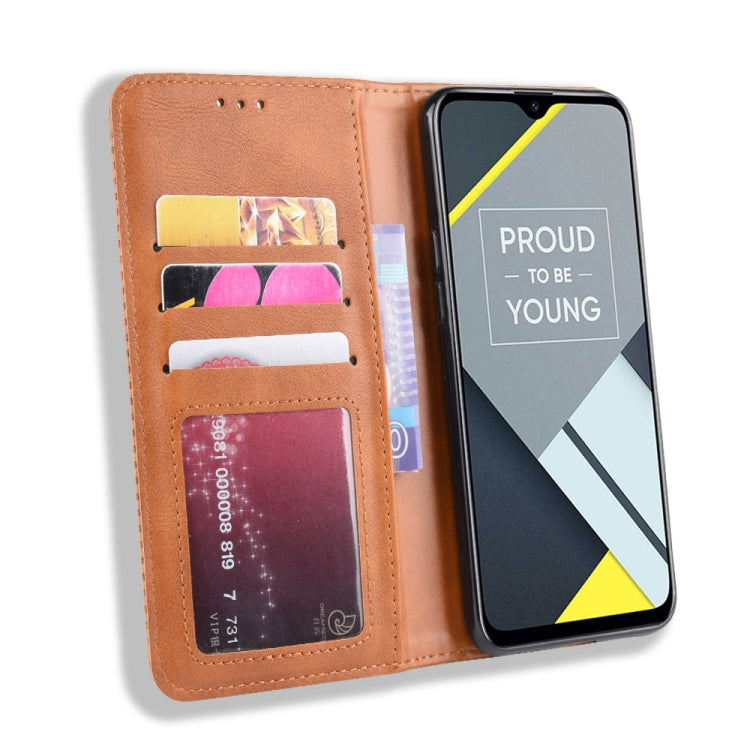 Magnetic Buckle Retro Crazy Horse Texture Horizontal Flip Leather Case for OPPO Realme C2 / A1K , with Holder & Card Slots & Photo Frame