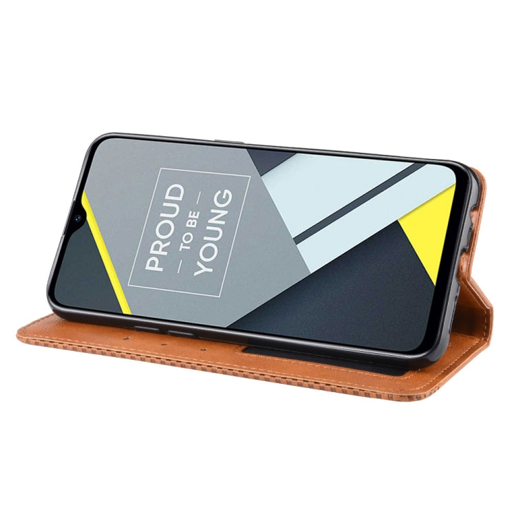 Magnetic Buckle Retro Crazy Horse Texture Horizontal Flip Leather Case for OPPO Realme C2 / A1K , with Holder & Card Slots & Photo Frame