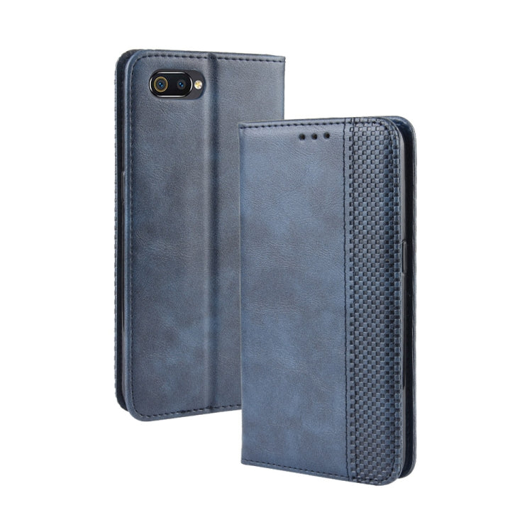 Magnetic Buckle Retro Crazy Horse Texture Horizontal Flip Leather Case for OPPO Realme C2 / A1K , with Holder & Card Slots & Photo Frame