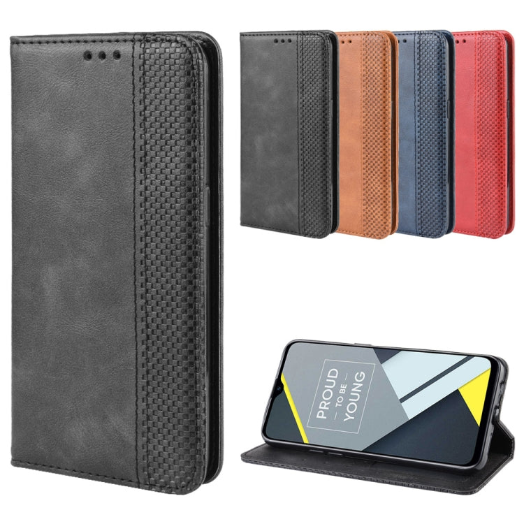 Magnetic Buckle Retro Crazy Horse Texture Horizontal Flip Leather Case for OPPO Realme C2 / A1K , with Holder & Card Slots & Photo Frame