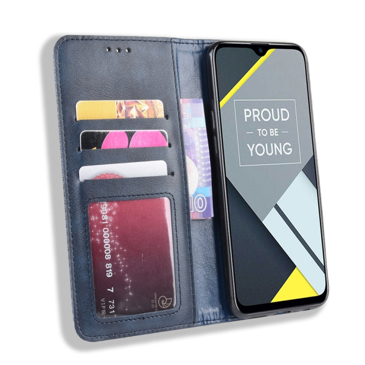 Magnetic Buckle Retro Crazy Horse Texture Horizontal Flip Leather Case for OPPO Realme C2 / A1K , with Holder & Card Slots & Photo Frame