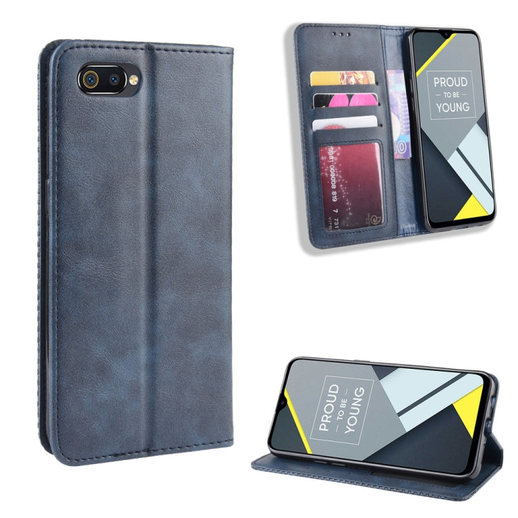 Magnetic Buckle Retro Crazy Horse Texture Horizontal Flip Leather Case for OPPO Realme C2 / A1K , with Holder & Card Slots & Photo Frame
