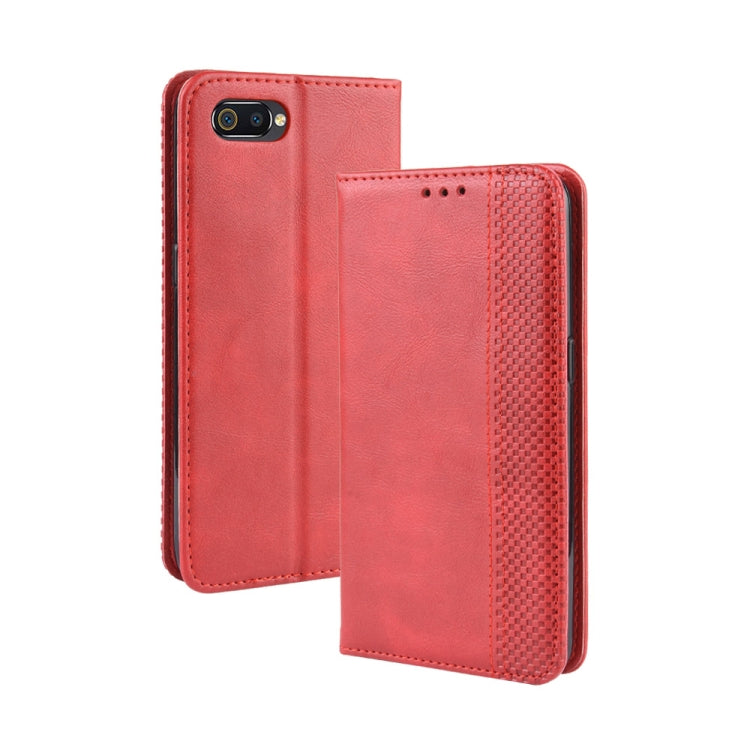 Magnetic Buckle Retro Crazy Horse Texture Horizontal Flip Leather Case for OPPO Realme C2 / A1K , with Holder & Card Slots & Photo Frame
