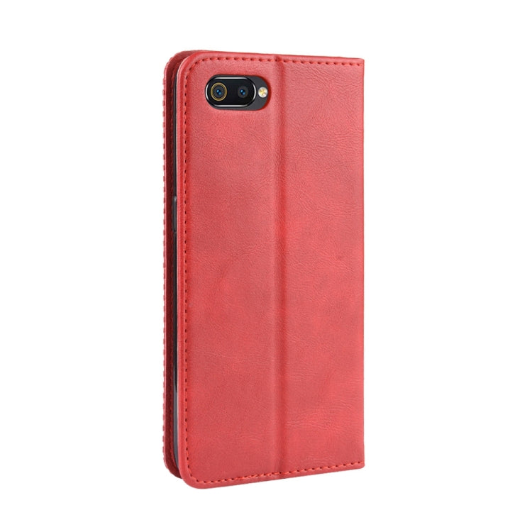 Magnetic Buckle Retro Crazy Horse Texture Horizontal Flip Leather Case for OPPO Realme C2 / A1K , with Holder & Card Slots & Photo Frame
