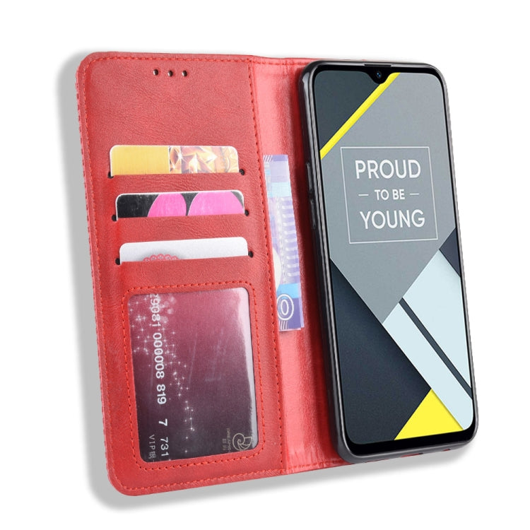 Magnetic Buckle Retro Crazy Horse Texture Horizontal Flip Leather Case for OPPO Realme C2 / A1K , with Holder & Card Slots & Photo Frame