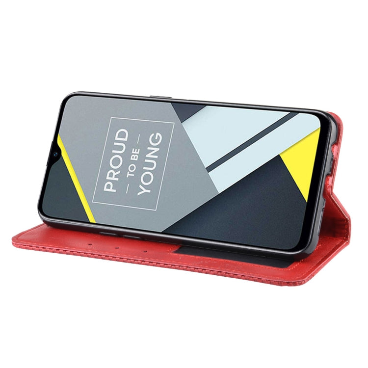 Magnetic Buckle Retro Crazy Horse Texture Horizontal Flip Leather Case for OPPO Realme C2 / A1K , with Holder & Card Slots & Photo Frame