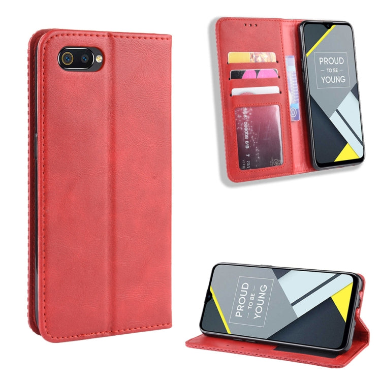 Magnetic Buckle Retro Crazy Horse Texture Horizontal Flip Leather Case for OPPO Realme C2 / A1K , with Holder & Card Slots & Photo Frame