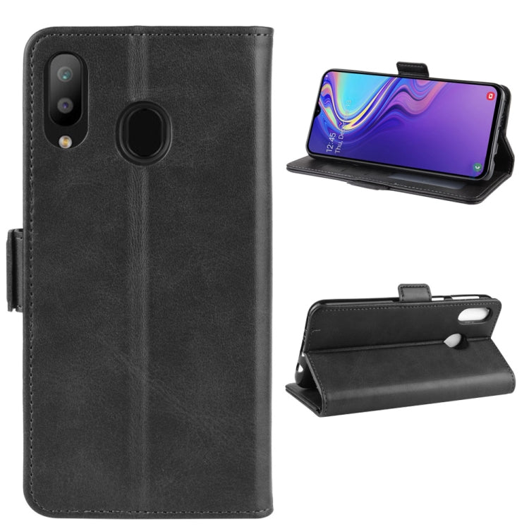 Dual-side Magnetic Buckle Horizontal Flip Leather Case for Galaxy M20, with Holder & Card Slots & Wallet & Photo Frame