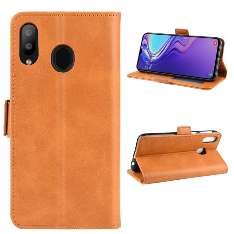 Dual-side Magnetic Buckle Horizontal Flip Leather Case for Galaxy M20, with Holder & Card Slots & Wallet & Photo Frame