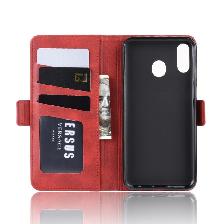 Dual-side Magnetic Buckle Horizontal Flip Leather Case for Galaxy M20, with Holder & Card Slots & Wallet & Photo Frame