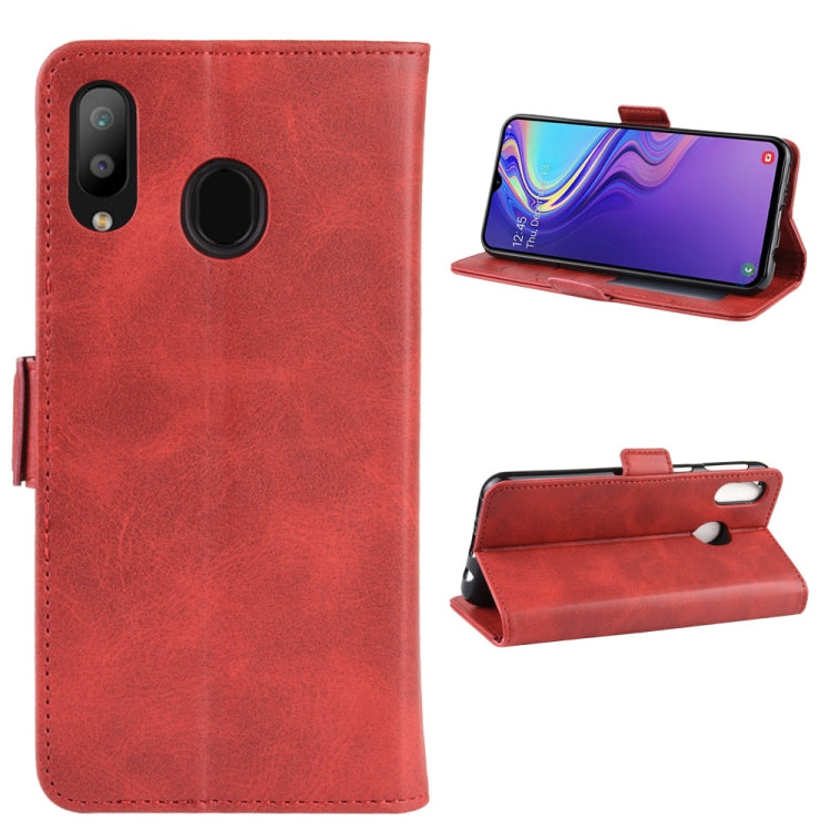 Dual-side Magnetic Buckle Horizontal Flip Leather Case for Galaxy M20, with Holder & Card Slots & Wallet & Photo Frame