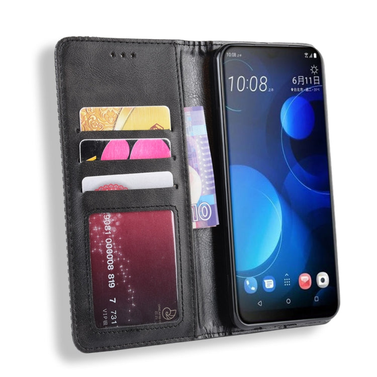 Magnetic Buckle Retro Crazy Horse Texture Horizontal Flip Leather Case for HTC Desire 19+(Desire 19 Plus) , with Holder & Card Slots & Photo Frame
