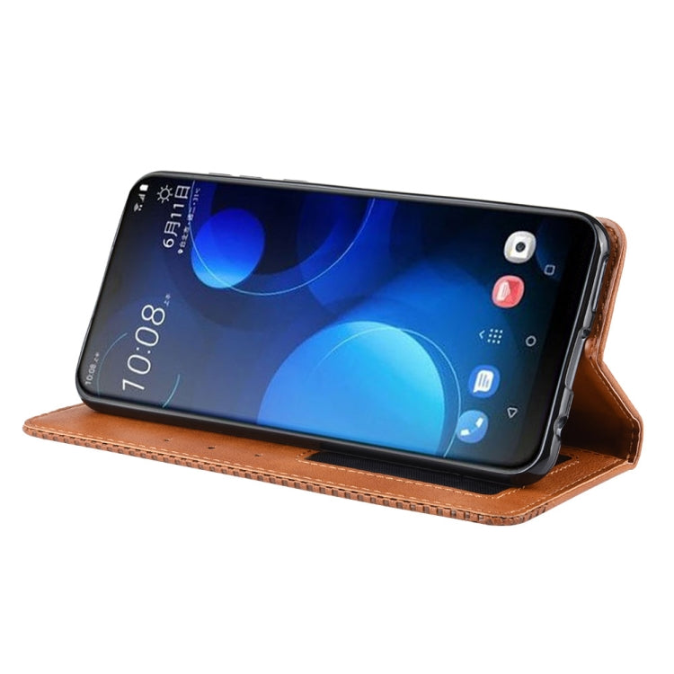 Magnetic Buckle Retro Crazy Horse Texture Horizontal Flip Leather Case for HTC Desire 19+(Desire 19 Plus) , with Holder & Card Slots & Photo Frame