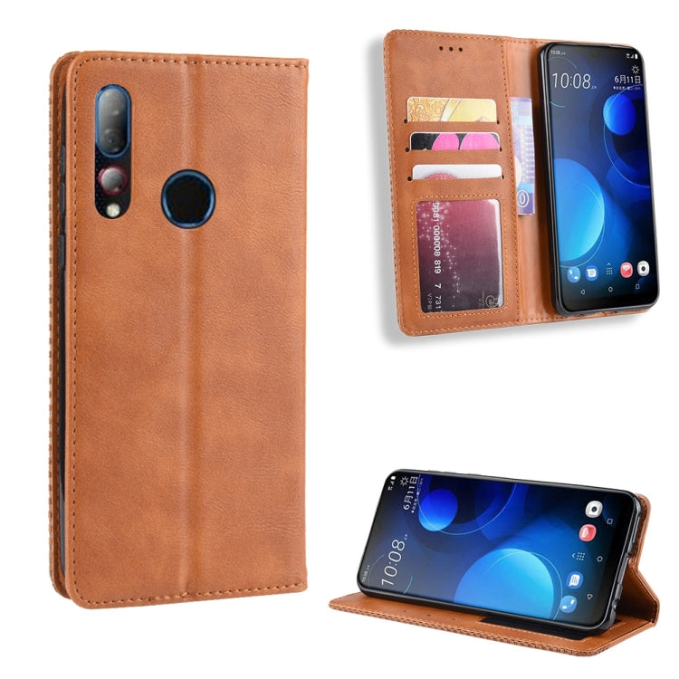 Magnetic Buckle Retro Crazy Horse Texture Horizontal Flip Leather Case for HTC Desire 19+(Desire 19 Plus) , with Holder & Card Slots & Photo Frame