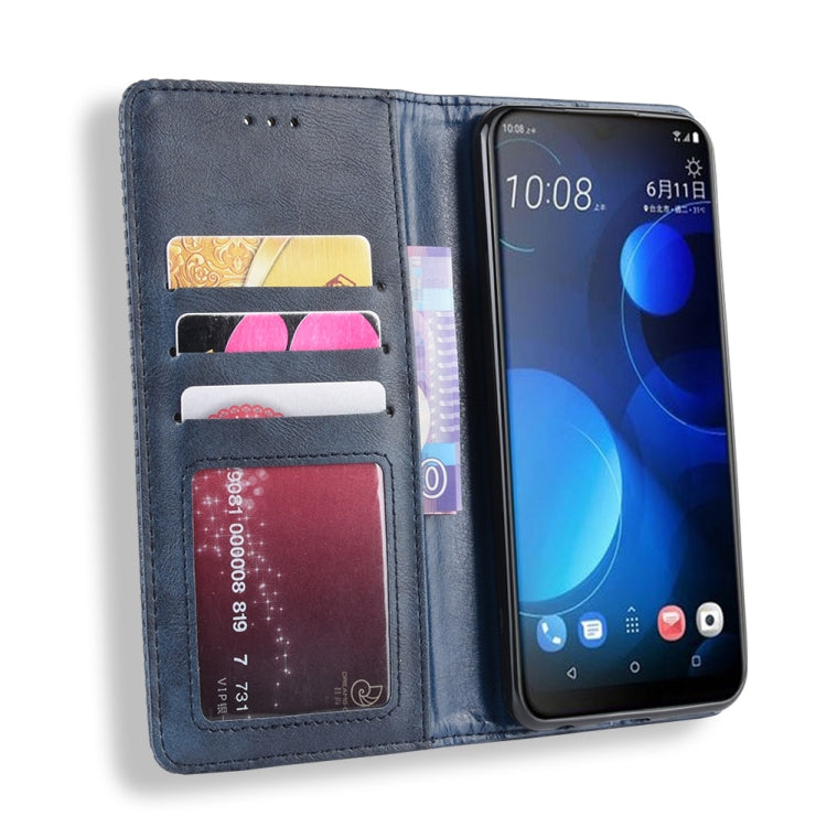 Magnetic Buckle Retro Crazy Horse Texture Horizontal Flip Leather Case for HTC Desire 19+(Desire 19 Plus) , with Holder & Card Slots & Photo Frame