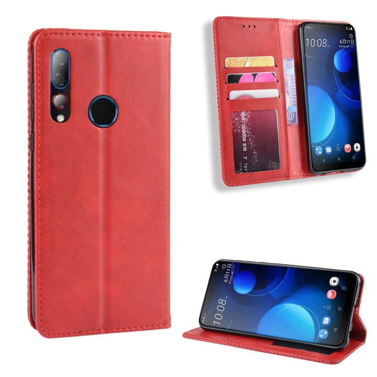 Magnetic Buckle Retro Crazy Horse Texture Horizontal Flip Leather Case for HTC Desire 19+(Desire 19 Plus) , with Holder & Card Slots & Photo Frame