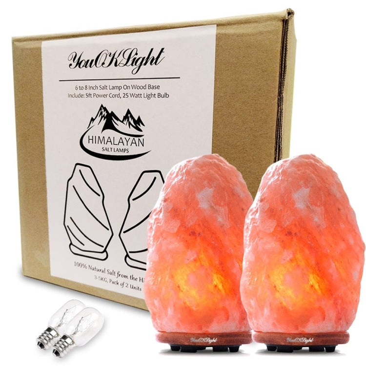 YouOKLight 2 PCS 25W Natural Large Hand Carved Hymalian Salt Lamp Touch Dimmer Switch  Amber Glow  Bedside Night Light