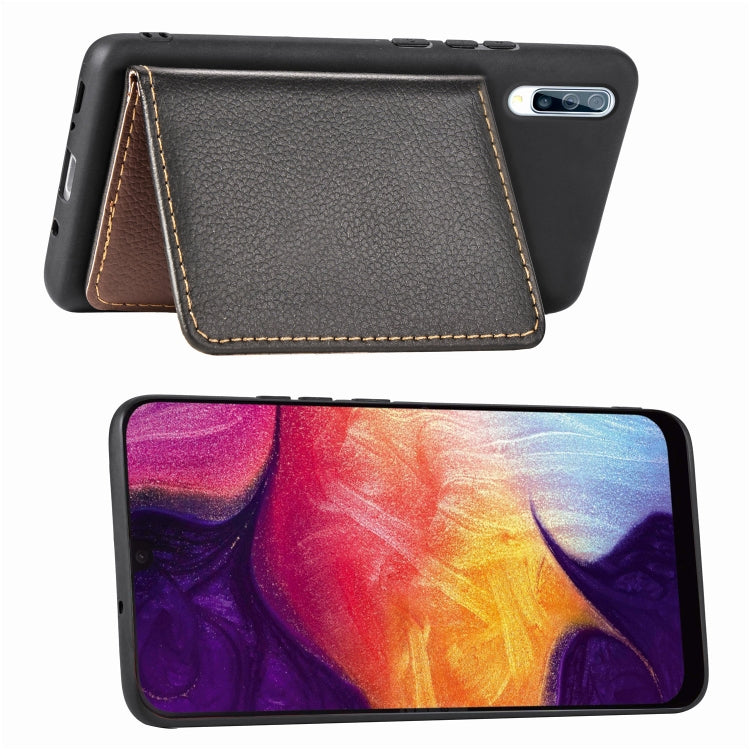 Litchi Pattern Card Bag Wallet Bracket + TPU Phone Case with Card Slot Wallet Bracket Function For Samsung A70