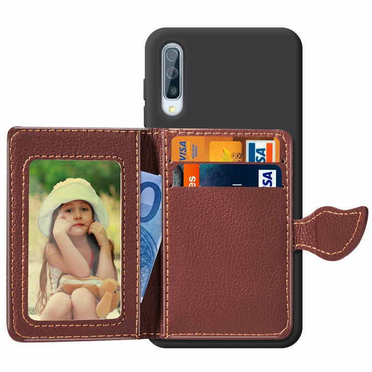 Litchi Pattern Card Bag Wallet Bracket + TPU Phone Case with Card Slot Wallet Bracket Function For Samsung A70