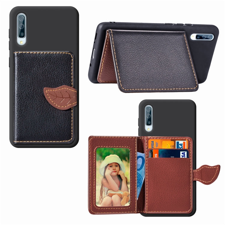 Litchi Pattern Card Bag Wallet Bracket + TPU Phone Case with Card Slot Wallet Bracket Function For Samsung A70