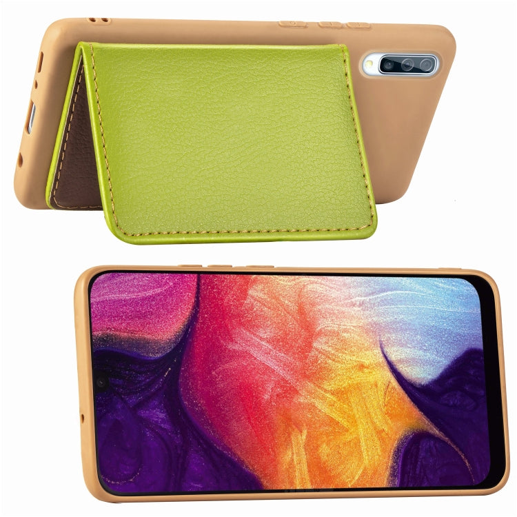 Litchi Pattern Card Bag Wallet Bracket + TPU Phone Case with Card Slot Wallet Bracket Function For Samsung A70