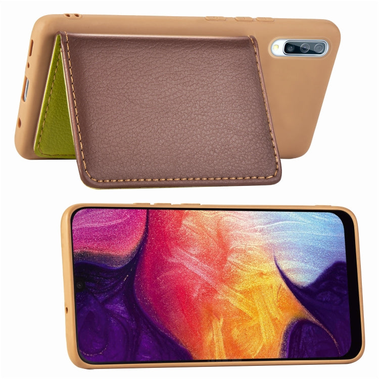 Litchi Pattern Card Bag Wallet Bracket + TPU Phone Case with Card Slot Wallet Bracket Function For Samsung A70