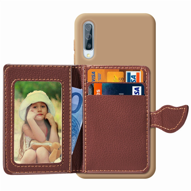 Litchi Pattern Card Bag Wallet Bracket + TPU Phone Case with Card Slot Wallet Bracket Function For Samsung A70