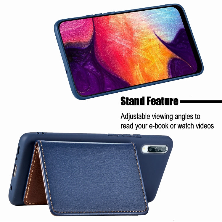 Litchi Pattern Card Bag Wallet Bracket + TPU Phone Case with Card Slot Wallet Bracket Function For Samsung A70