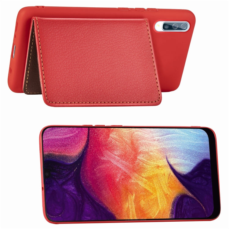 Litchi Pattern Card Bag Wallet Bracket + TPU Phone Case with Card Slot Wallet Bracket Function For Samsung A70