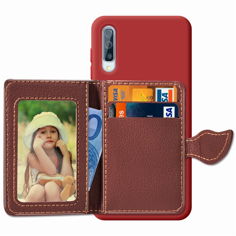 Litchi Pattern Card Bag Wallet Bracket + TPU Phone Case with Card Slot Wallet Bracket Function For Samsung A70