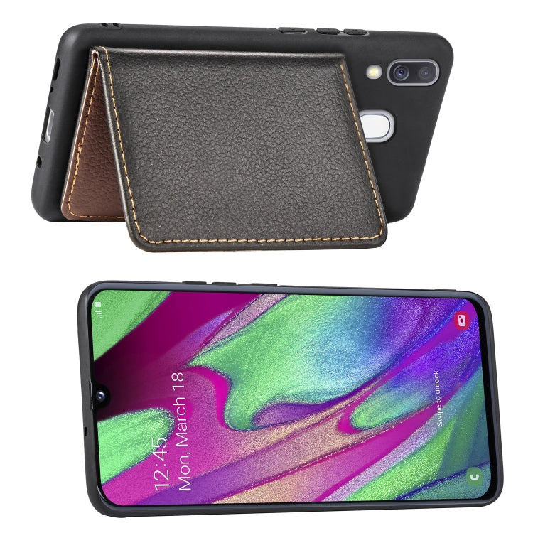 Litchi Pattern Card Bag Wallet Bracket + TPU Phone Case with Card Slot Wallet Bracket Function For Galaxy A40