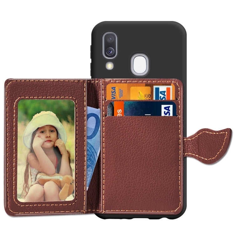 Litchi Pattern Card Bag Wallet Bracket + TPU Phone Case with Card Slot Wallet Bracket Function For Galaxy A40